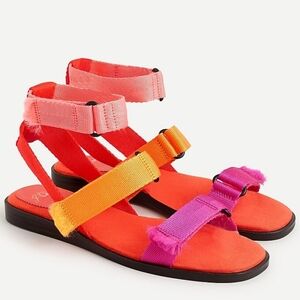J Crew Gretchen Colorblock Strappy Sandals Webbed Web Strap Flat Shoes Size 10.5